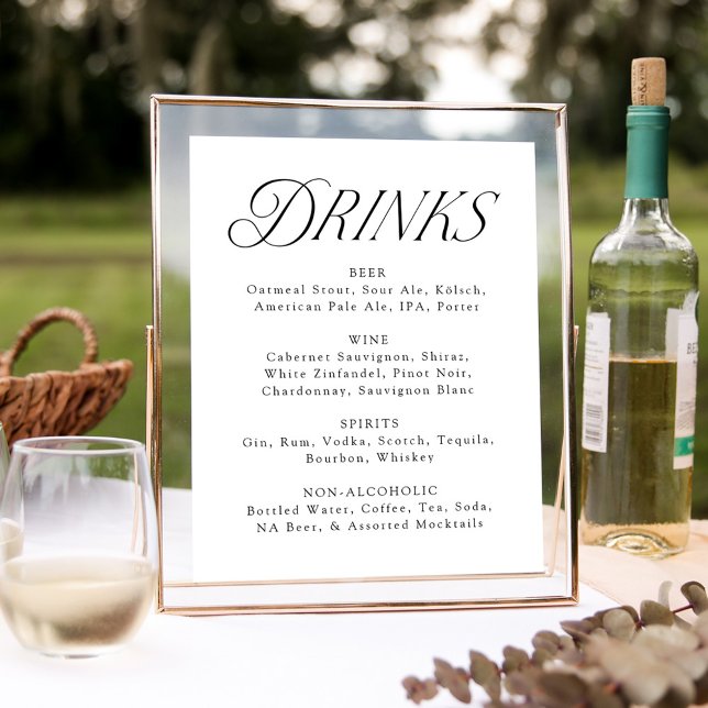 Affiche Panneau de menu de boissons de mariage à typograph (Créateur téléchargé)
