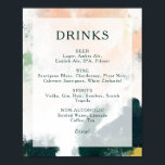 Affiche Panneau de menu de boissons de mariage abstrait co<br><div class="desc">Ce panneau de menu de boissons de mariage abstrait coloré est parfait pour votre mariage bohème moderne unique. Peint à la main avec des marques de pinceau texturées de vert émeraude foncé, de pêche et de moutarde, toutes superposées d'un carré transparent minimaliste, il donnera à votre occasion une ambiance simple...</div>