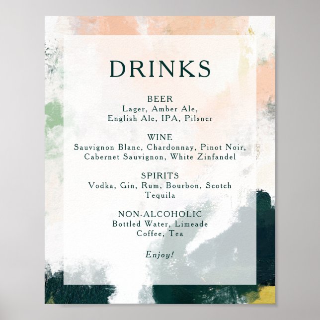 Affiche Panneau de menu de boissons de mariage abstrait co (Devant)