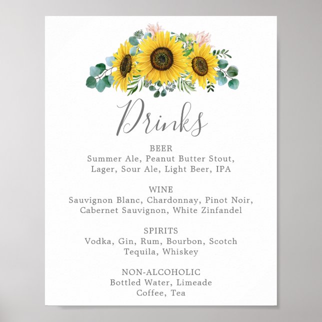 Affiche Panneau de menu de boissons de mariage au tourneso (Devant)