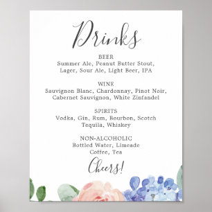 Affiche Panneau de menu de boissons de mariage aux hortens