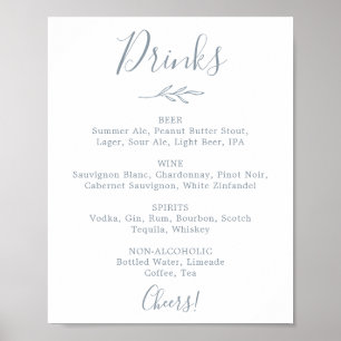 Affiche Panneau de menu de boissons de mariage bleu poussi