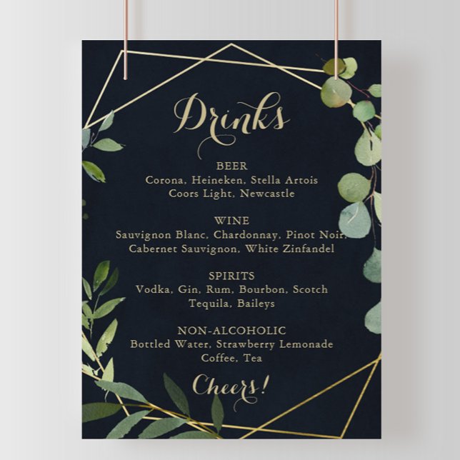 Affiche Panneau de menu de boissons de mariage bleu vert o (Créateur téléchargé)