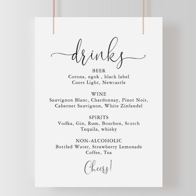 Affiche Panneau de menu de boissons de mariage écriture él (Créateur téléchargé)