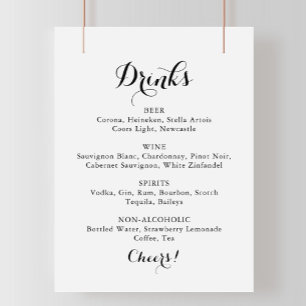 Affiche Panneau de menu de boissons de mariage en calligra