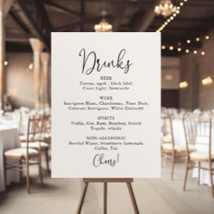 Affiche Panneau de menu de boissons de mariage en écriture
