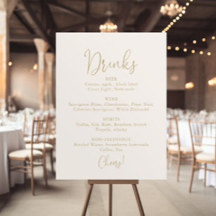 Affiche Panneau de menu de boissons de mariage en or écrit
