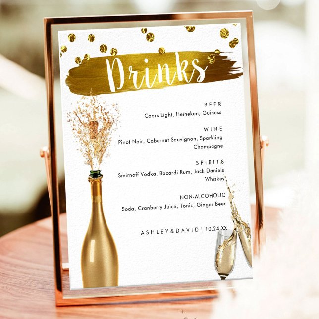 Affiche Panneau de menu de boissons de mariage en or éléga (Créateur téléchargé)