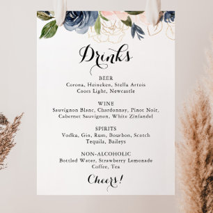 Affiche Panneau de menu de boissons de mariage floral hive