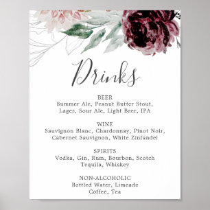 Affiche Panneau de menu de boissons de mariage Floral Roma