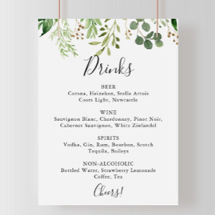 Affiche Panneau de menu de boissons de mariage floral simp