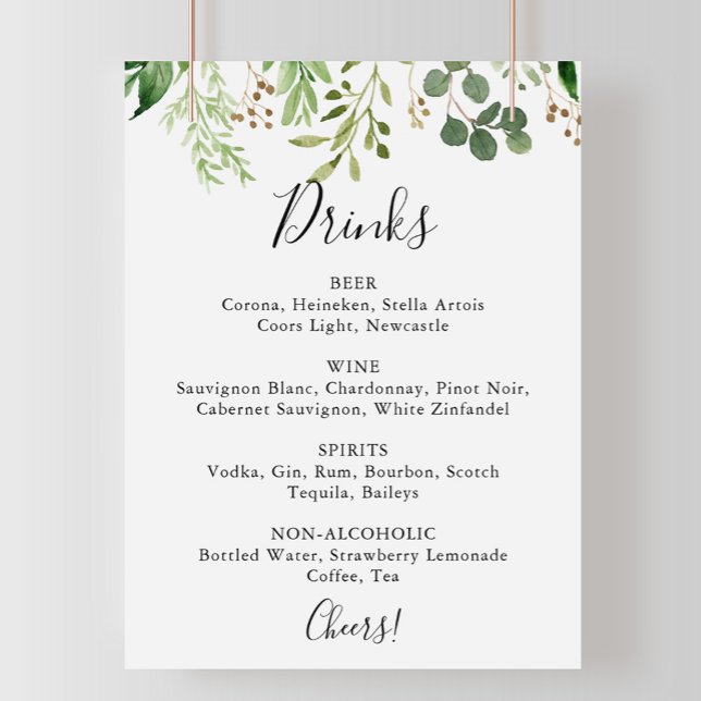 Affiche Panneau de menu de boissons de mariage floral simp (Créateur téléchargé)
