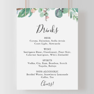 Affiche Panneau de menu de boissons de mariage floral trop