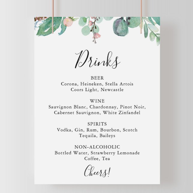 Affiche Panneau de menu de boissons de mariage floral trop (Créateur téléchargé)