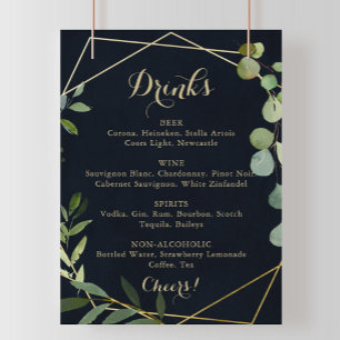 Affiche Panneau de menu de boissons de mariage géométrique