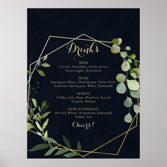 Affiche Panneau de menu de boissons de mariage géométrique (Devant)