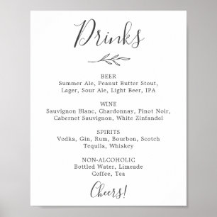Affiche Panneau de menu de boissons de mariage gris foncé