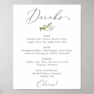 Affiche Panneau de menu de boissons de mariage lilas rusti