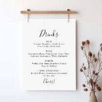 Panneau de menu de boissons de mariage minimaliste