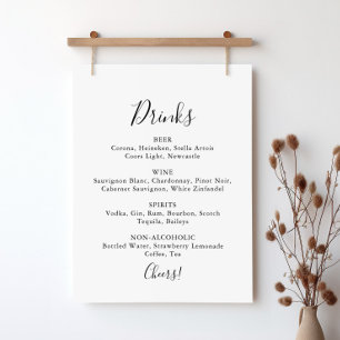 Affiche Panneau de menu de boissons de mariage minimaliste