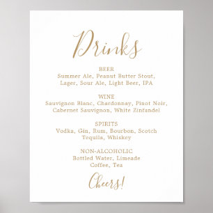 Affiche Panneau de menu de boissons de mariage or minimali