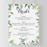 Affiche Panneau de menu de boissons de mariage vert tropic<br><div class="desc">Ce panneau de menu de boissons de mariage vert tropical élégant est parfait pour un mariage simple. Ce design dessiné à la main présente de belles feuilles vertes à l'aquarelle.</div>
