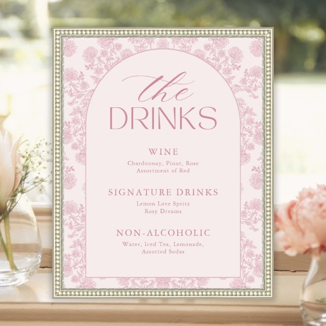 Affiche Panneau de menu de boissons élégant moderne rose p (Créateur téléchargé)