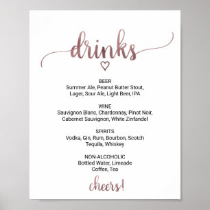 Affiche Panneau de menu de boissons en calligraphie or ros