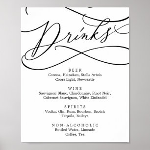Affiche Panneau de menu de boissons en calligraphie romant