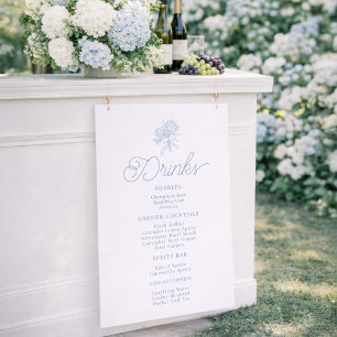 Affiche Panneau de menu de boissons Hydrangea Bleu Françai