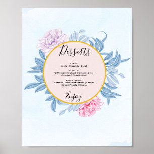 Affiche Panneau de menu de dessert de mariage à l'aquarell