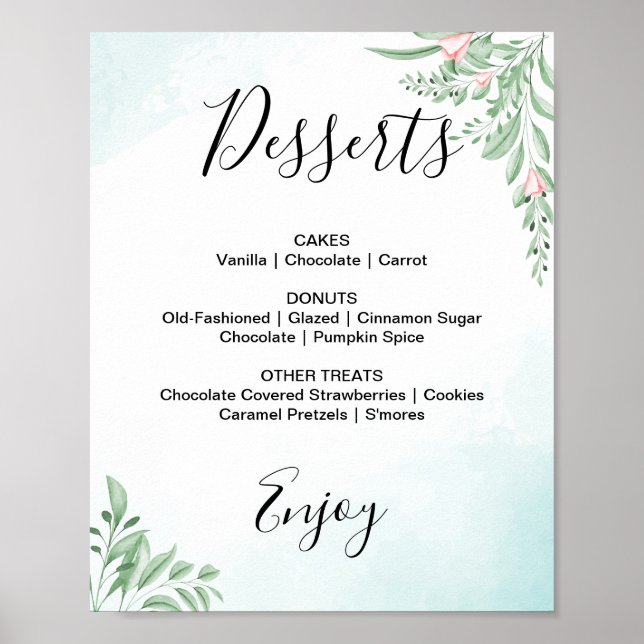 Affiche Panneau de menu de dessert de mariage Eucalyptus B (Devant)