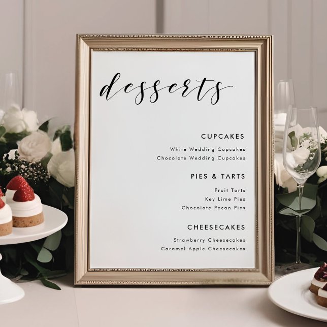 Affiche Panneau de menu de desserts de mariage en calligra (Créateur téléchargé)