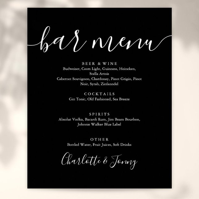 Affiche Panneau de menu de la barre de script de signature (Black And White Signature Script Bar Menu Sign)