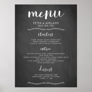 Affiche Panneau de menu de mariage à craie rustique / Affi