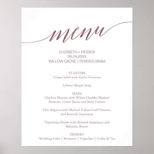 Affiche Panneau de menu de mariage à la calligraphie or ro (Devant)