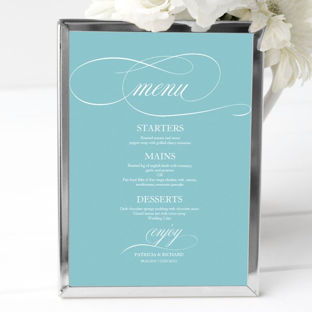 Affiche Panneau de menu de mariage bleu puriste élégant si (Créateur téléchargé)