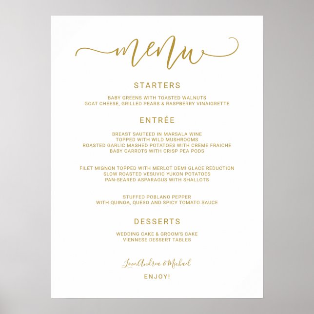 Affiche Panneau de menu de mariage - Calligraphie sautilla (Devant)