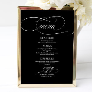 Affiche Panneau de menu de mariage chic noir et blanc
