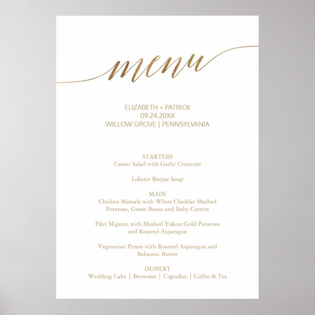 Affiche Panneau de menu de mariage élégant en calligraphie (Devant)