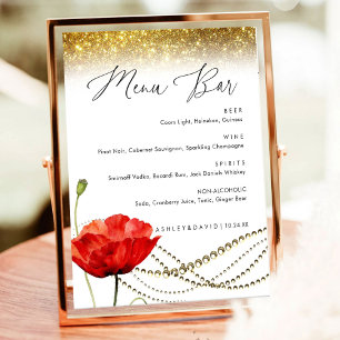 Affiche Panneau de menu de mariage élégant Glitter Poppy