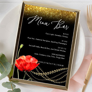Affiche Panneau de menu de mariage élégant Glitter Poppy