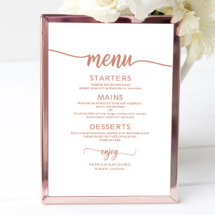 Affiche Panneau de menu de mariage en or rose Calligraphie