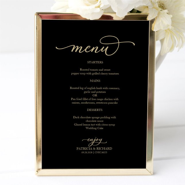 Affiche Panneau de menu de mariage noir écriture dorée (Créateur téléchargé)