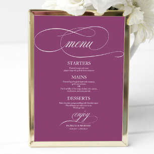 Affiche Panneau de menu de mariage simple élégant rose cas