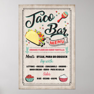 Affiche Panneau de menu de soirée Taco Bar