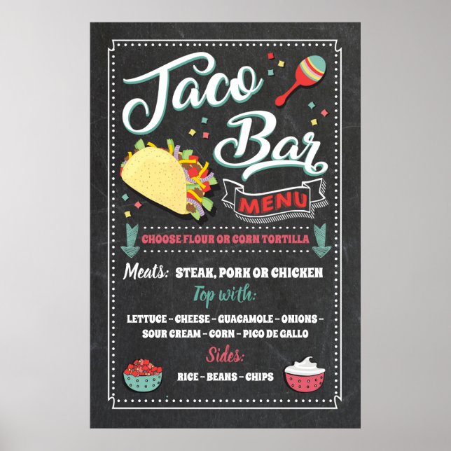 Affiche Panneau de menu de soirée Taco Bar (Devant)