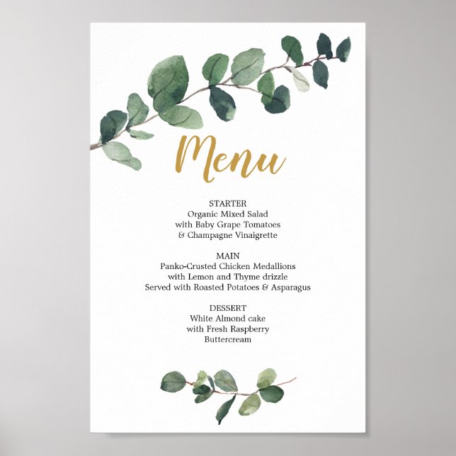 Affiche Panneau de menu de verdure d'eucalyptus ou de menu (Devant)