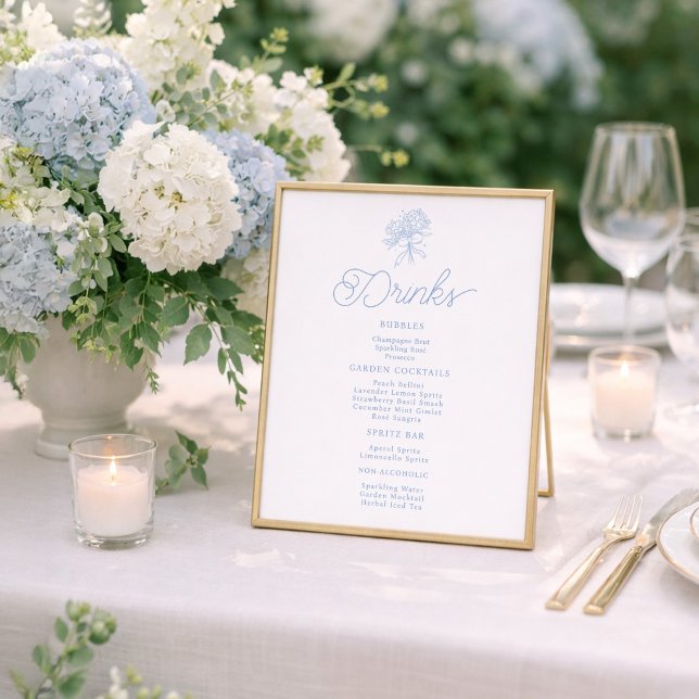 Affiche Panneau de menu des boissons Hydrangea Bleu França (Créateur téléchargé)