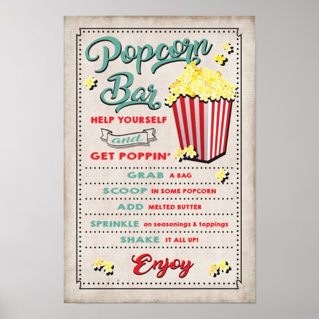 Affiche Panneau de menu du bar à popcorn pour fête (Devant)